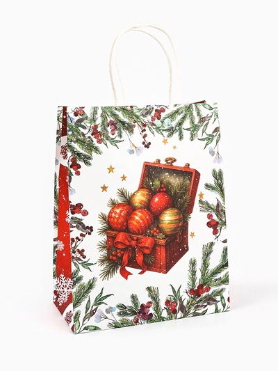 Пакет бумажный подарочный новогодний крафт «Подарки в Новый Год» 27×21×11 см