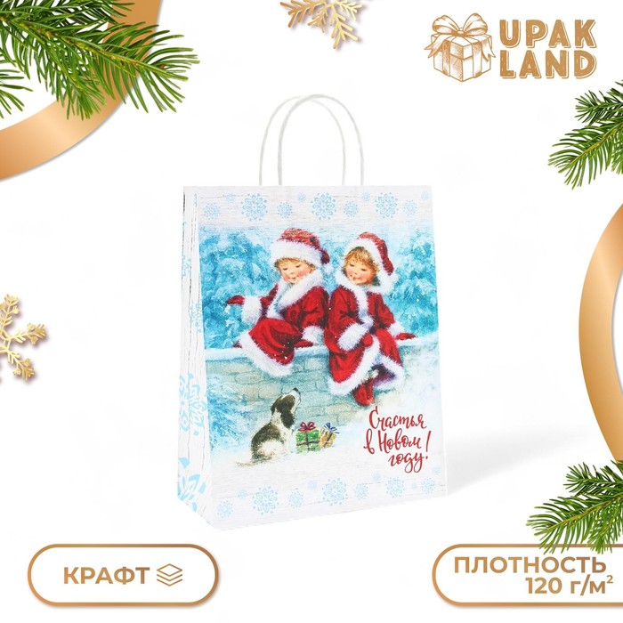 

Пакет бумажный подарочный новогодний крафт "В ожидание чуда" 32 х 26 х 11 см.