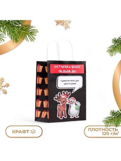 Пакет бумажный подарочный новогодний крафт, «Я думал мы не дарим», 27×21×11 см