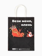Пакет бумажный подарочный новогодний крафт, «Вези меня», 27?21?11 см (комплект 2 шт) - фото 63607652