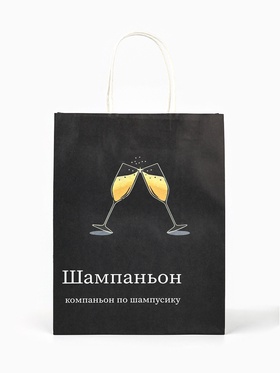 Пакет бумажный подарочный новогодний крафт, «Шампаньон», 27?21?11 см (комплект 2 шт)