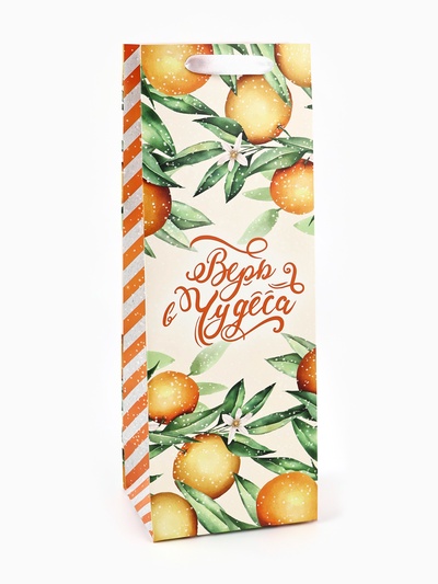 Пакет подарочный новогодний под бутылку «Апельсины», 13×36×10 см