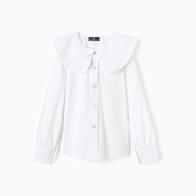 Блузка для девочки, с воротником, белая, рост 128 см