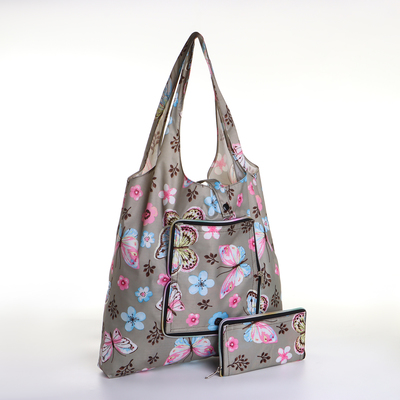 Сумка хозяйственная «Бабочки» на кнопке, складная, серая