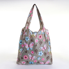 Сумка хозяйственная «Бабочки» на кнопке, складная, серая - Фото 2
