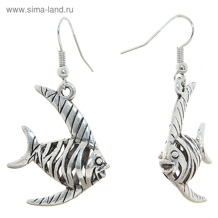 Серьги металл Art рыбы, цвет чернёное серебро - Фото 1