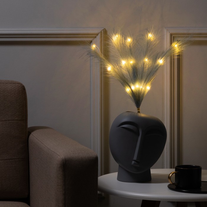 Ветка светодиодная серая, 56 см, 15 LED, батарейки ААх2 (не в комплекте), свчение теплое белое - Фото 1