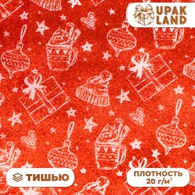 Бумага упаковочная тишью, новогодняя упаковка "Подарки", 50 х 66 см. 10469465