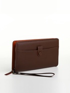 Портмоне-клатч мужской на молнии, с ручкой, наружный карман, коричневое - Фото 6