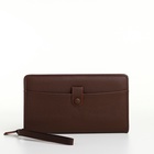 Портмоне-клатч мужской на молнии, с ручкой, наружный карман, коричневое - Фото 4