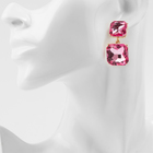 Серьги со стразами «Иллюзион» полутона квадраты, розовые в золоте - Фото 2