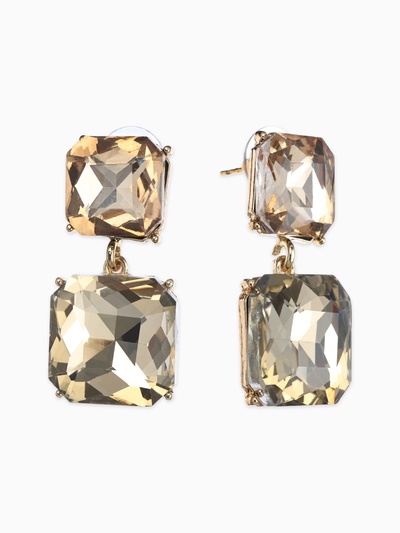 Серьги со стразами «Иллюзион» полутона квадраты, цвет золотой
