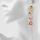 Серьги со стразами «Блум» квадраты светлые, цветные в золоте - Фото 2