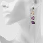 Серьги со стразами «Блум» квадраты тёмные, цветные в серебре - Фото 2