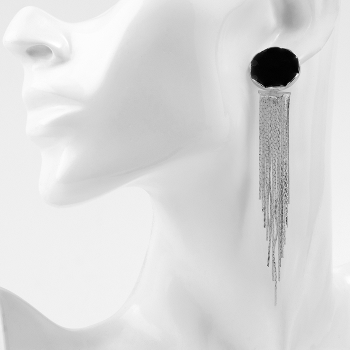 Серьги с эмалью «Валькирия» струящийся дождь, цвет серебро - Фото 1