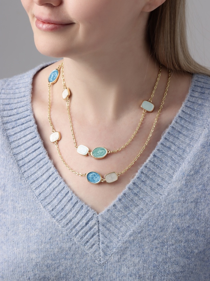 Бусы «Бирюзовый мир» цепочка, зелено-голубые в зол, 45 см - Фото 1