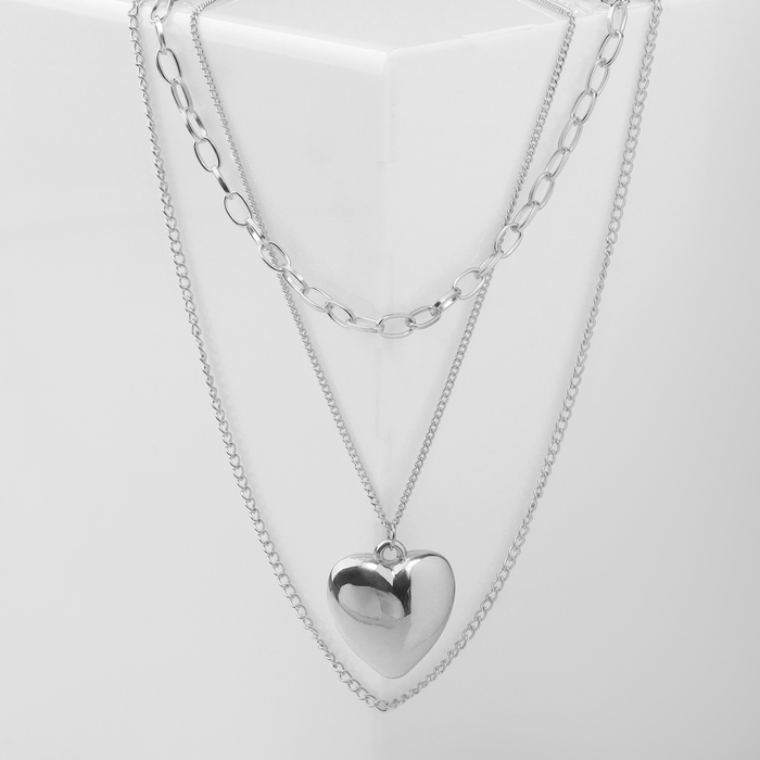 Кулон «Цепь» медальон, сердце, цвет серебро, 45см - Фото 1