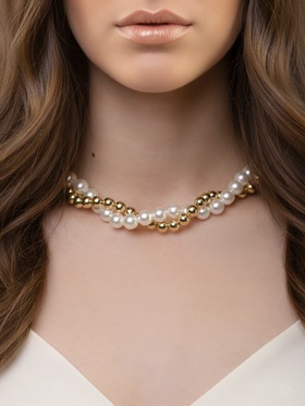 Бусы «Олимпия» с жемчугом, две нити, цвет золото, 45 см