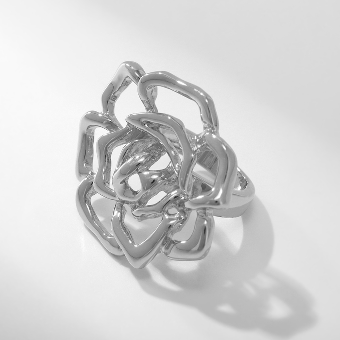 Кольцо металл «Цветок» роза, цвет серебро, размер 17 - Фото 1