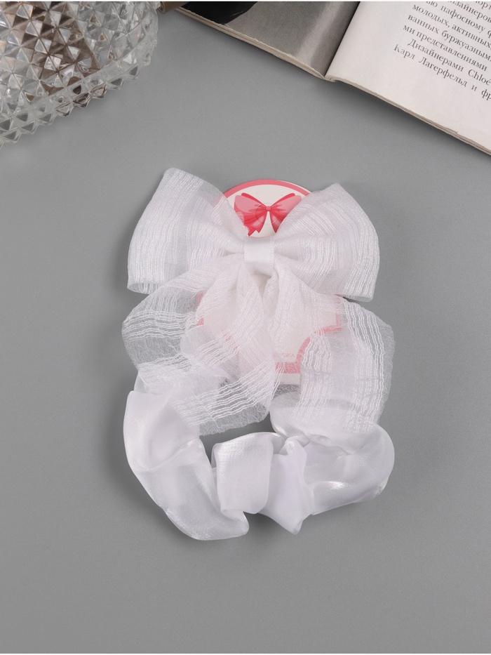 Набор для волос «Школьница», резинка 10 см, зажим 9 см, полоски объём, белый - Фото 1