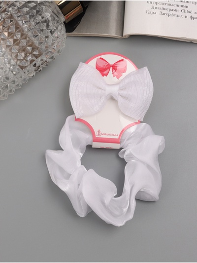 Набор для волос «Школьница», резинка 10 см, зажим 6.5 см, полоски, белый