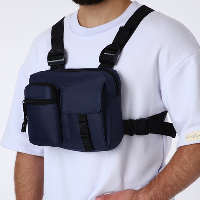 Сумка нагрудная на молнии, 2 наружных кармана, 21×3.5×16 см, синяя