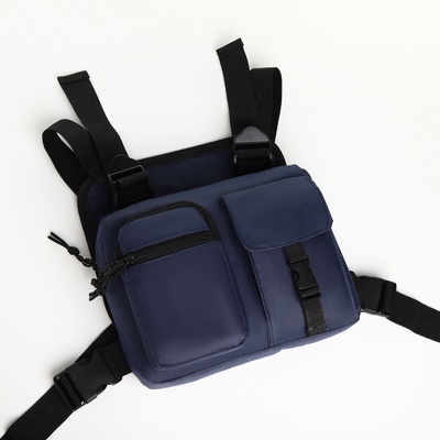Сумка нагрудная на молнии, 2 наружных кармана, 21×3.5×16 см, синяя