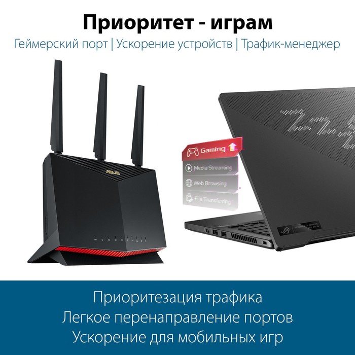 Роутер беспроводной Asus RT-AX86S AX5700, 1000 Мбит/с, 4G ready, 4 порта, чёрный - фото 51654082