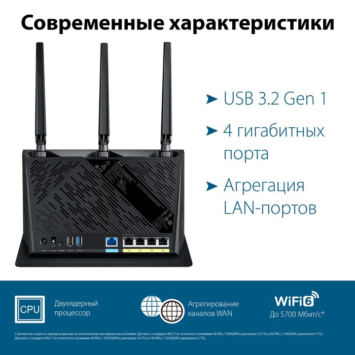 Роутер беспроводной Asus RT-AX86S AX5700, 1000 Мбит/с, 4G ready, 4 порта, чёрный - фото 51654083