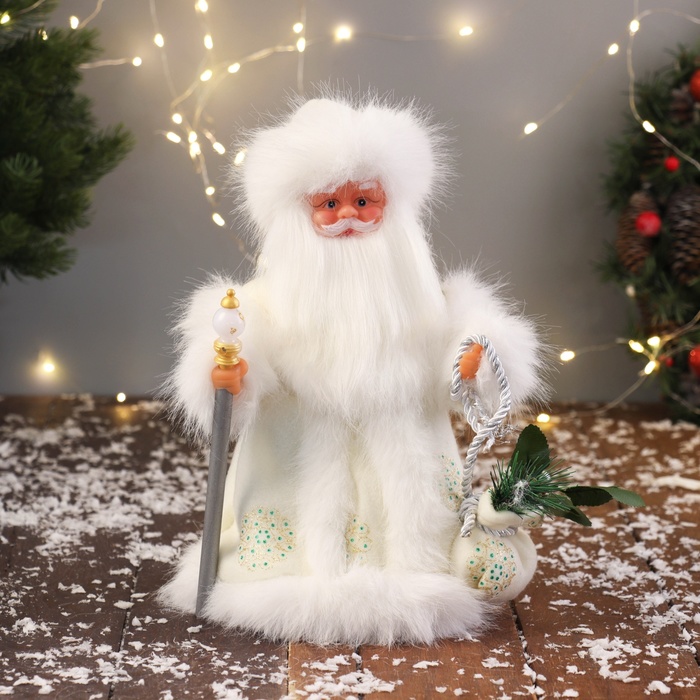Дед Мороз под ёлку «Зимнее волшебство. Новогодняя игрушка с мешком» двигается, 30 см, белый