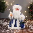 Дед Мороз под ёлку «Зимнее волшебство. Новогодняя игрушка в шубе, с мешком» двигается, 30 см, синий - Фото 1