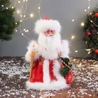 Дед Мороз под ёлку «Зимнее волшебство. Новогодняя игрушка в шубе, с мешком» двигается, 30 см, красный - Фото 1