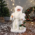 Дед Мороз под ёлку «Зимнее волшебство. В пушистой шубе, с мешком» двигается, 40 см, белый - Фото 1