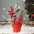 Новогодняя композиция на стол «Зимнее волшебство. Яркий праздник» в горшке, пластик, хвоя, ягодки, 20×7 см - Фото 1