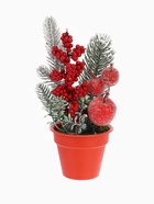 Новогодняя композиция на стол «Зимнее волшебство. Яркий праздник» в горшке, пластик, хвоя, ягодки, 20×7 см - Фото 3