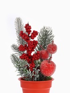 Новогодняя композиция на стол «Зимнее волшебство. Яркий праздник» в горшке, пластик, хвоя, ягодки, 20×7 см - Фото 4