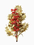Новогодняя ветка декоративная «Зимнее волшебство. Грация», пластик, ягодки, листочки, 30×12 см, красно-золотой 10514289