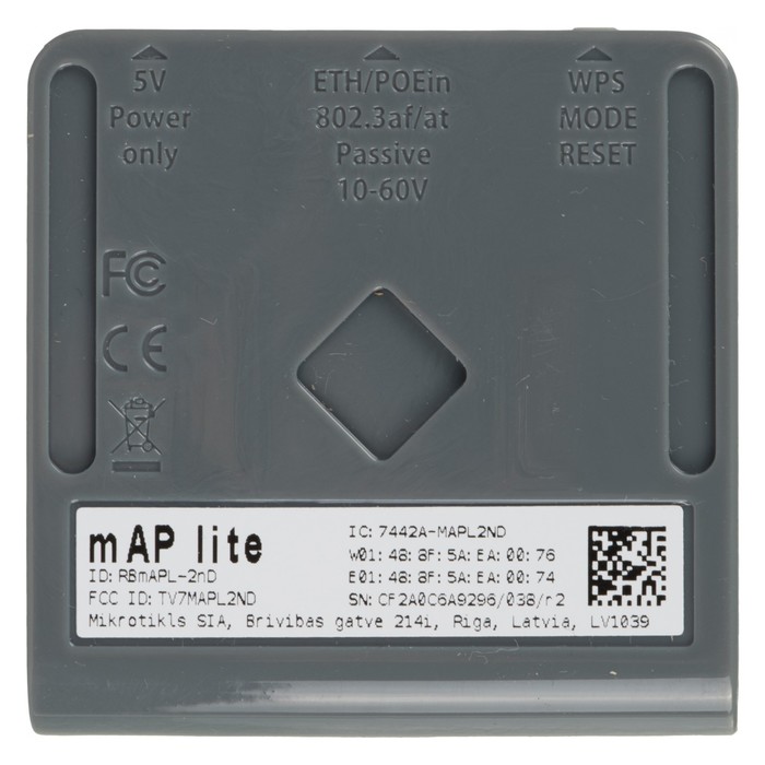 Точка доступа MikroTik mAP lite (RBMAPL-2ND) N300 10/100BASE-TX белый - фото 51654117