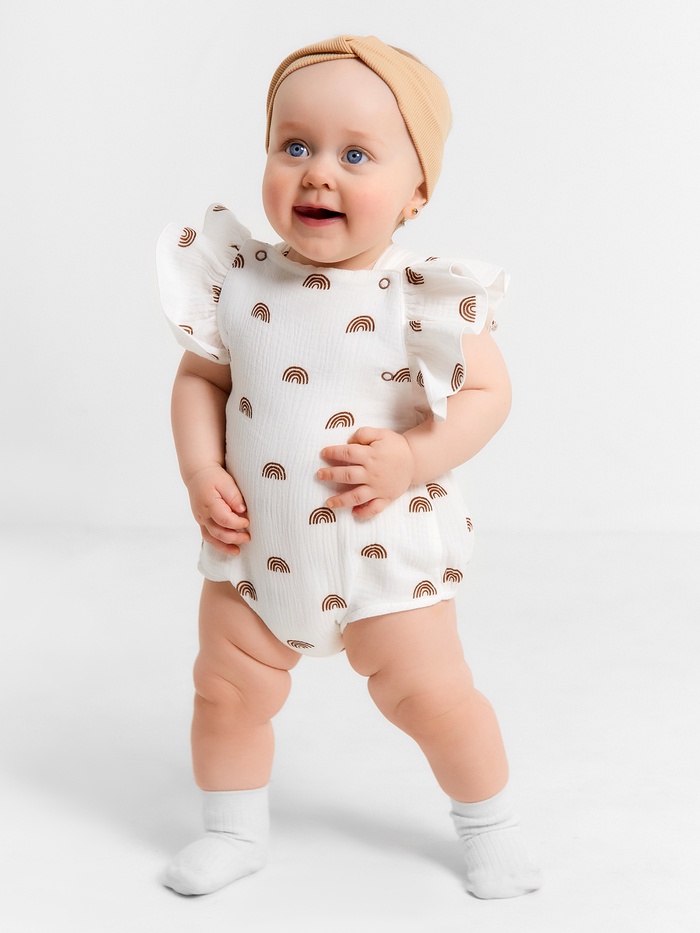 Комбинезон с рюшами Крошка Я Муслин, рост 62-68 см, молочный - Фото 1