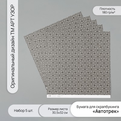 Бумага для скрапбукинга «Автотрек», плотность 180 г, набор 5 шт., 30.5×32 см
