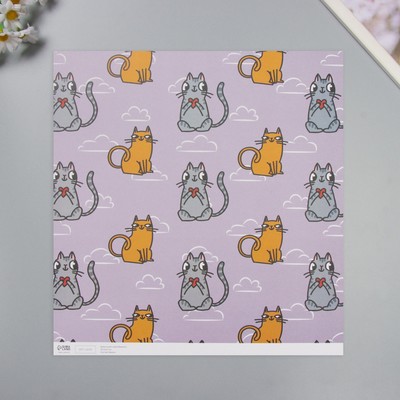 Бумага для скрапбукинга «Котики», плотность 180 г, набор 5 шт., 30.5×32 см