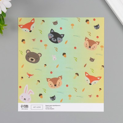 Бумага для скрапбукинга "Лесные звери" плотность 180 гр набор 10 шт 15,5х17 см