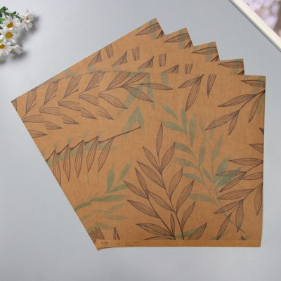 Бумага для скрапбукинга двусторонняя крафт "Флора" плотность 180 гр набор 5 шт 30,5х32 см