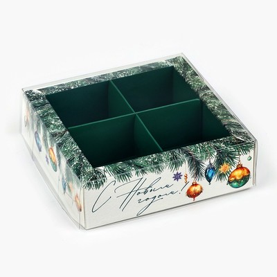 Коробка под 4 конфеты с ячейками «С Новым годом!», 10×10×3 см
