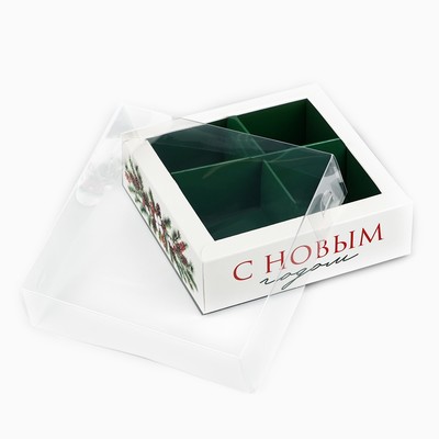 Коробка под 4 конфеты новогодняя с ячейками «Еловый аромат», 10×10×3 см