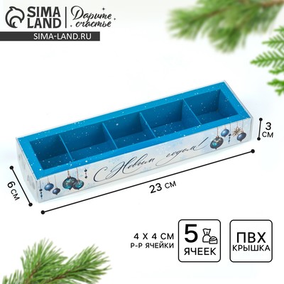 Коробка под 5 конфет новогодняя с ячейками «Морозная роскошь», 6×23×3 см