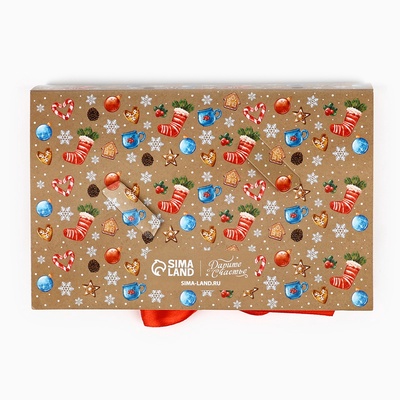 Коробка под 6 конфет с ячейками «Новогодние атрибуты» 14.5×9.5×3.5 см