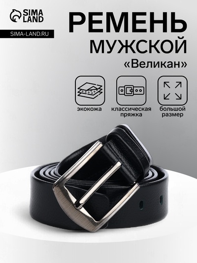 Ремень мужской «Великан» для полных, винт, ширина 3.5 см, пряжка металл, чёрный