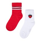Носки для девочек PlayToday, размер 31-33, цвет белый, красный, 2 шт - Фото 1