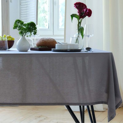 Скатерть «Этель» ECO, серая, 136×300 см, 70% хлопок, 30% лён, 190 г/м²